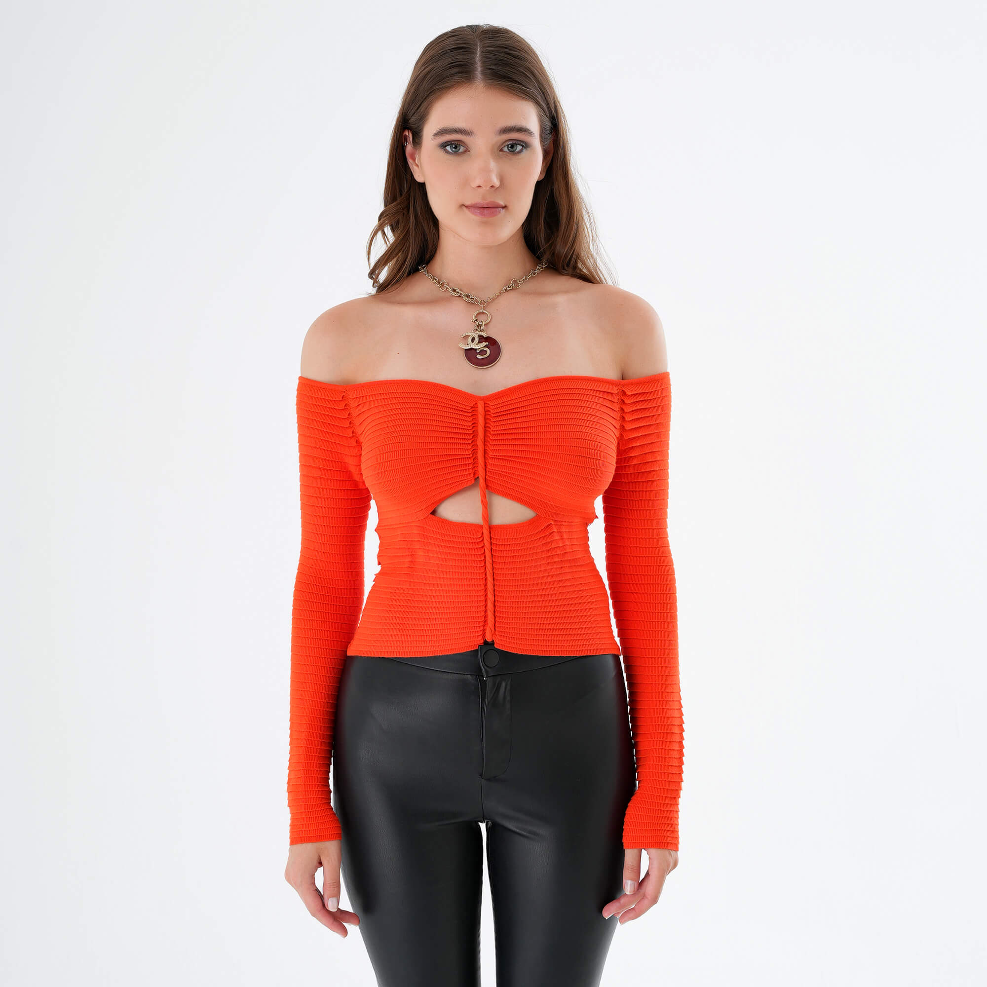 Altuzzara -Adan Orange cutout off-shoulder knit top